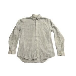 D'S Damat Button Down Shirt Mens S Blue White Stripe Excellent Regular Fit Linen